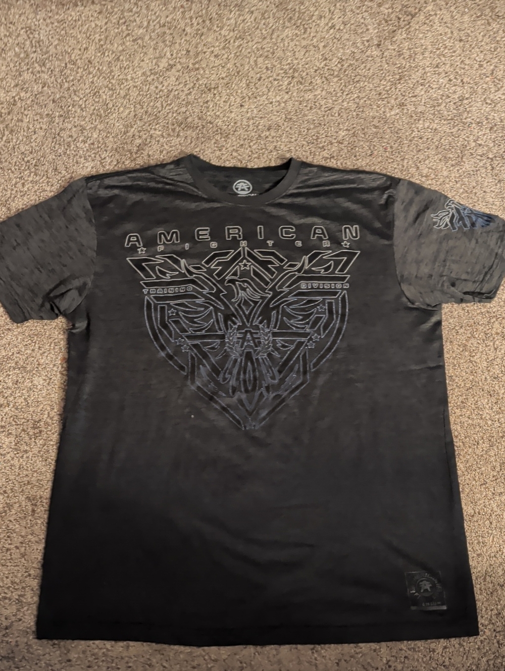 American Fighter Black Graphic Short Sleeve Tee with Subtle Navy Accents